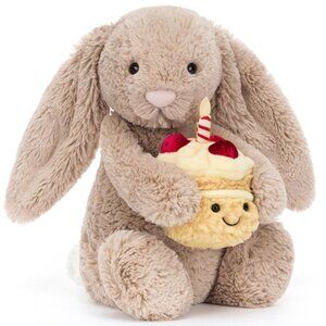 Jellycat Bashful Beige Bunny 'Birthday', NWT